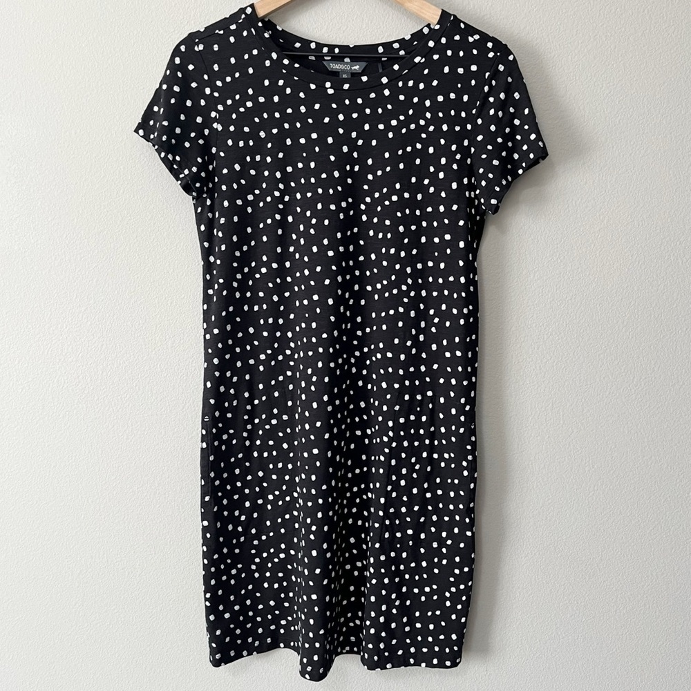 Toad&Co Windmere II Short Sleeve Dress Black White Polka Dot Size XS Pockets